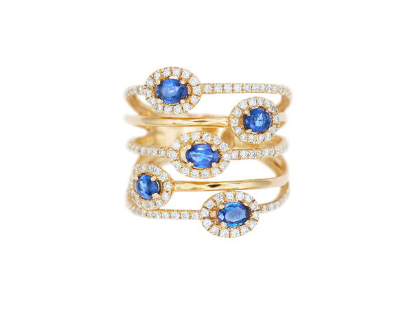 Five Row Sapphire & Diamond Ring