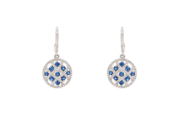 Checkerboard Diamond and Sapphire Drop Earrings